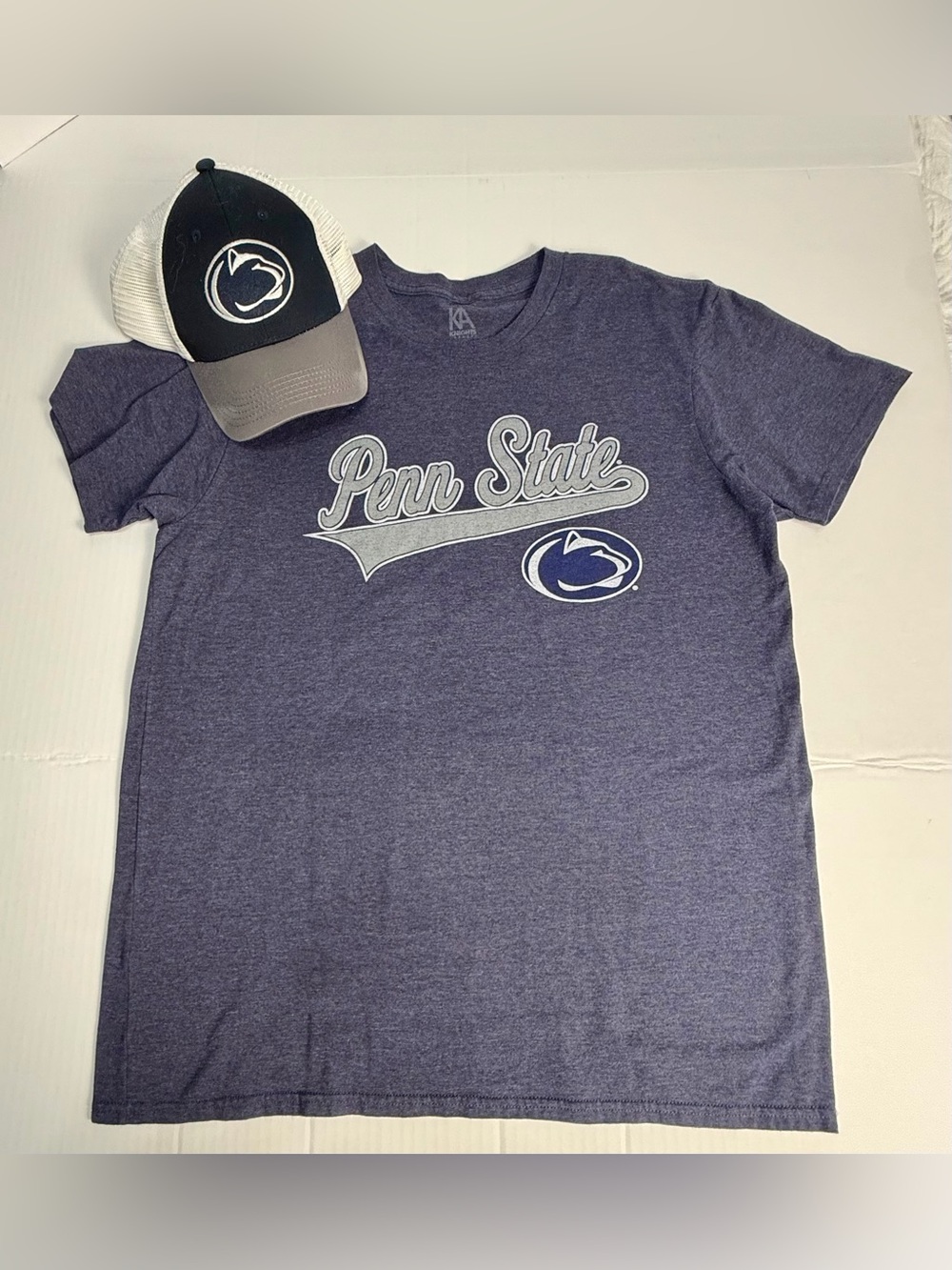 Penn State Nittany Lions T-Shirt & Adjustable Trucker Hat Bundle PSU Approx L